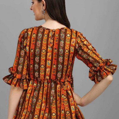 Yellow & Brown Printed Waist Top